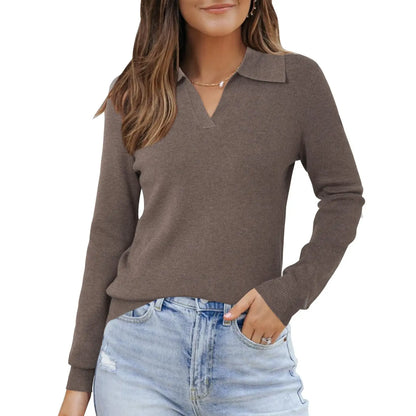 🌸 Women's Wool Blend Polo Sweater | Business Casual Spring Style – SummerVibes 2026