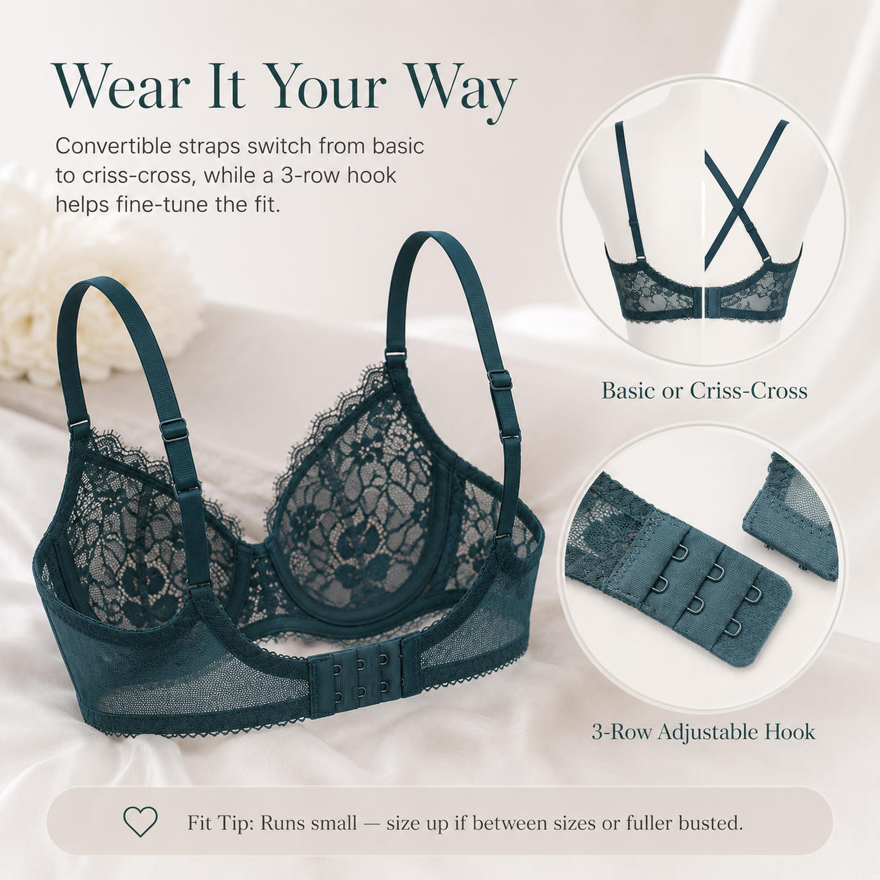 🌹 Women's Balconette Sexy Lace Push Up Bra – See Through & Underwire Free