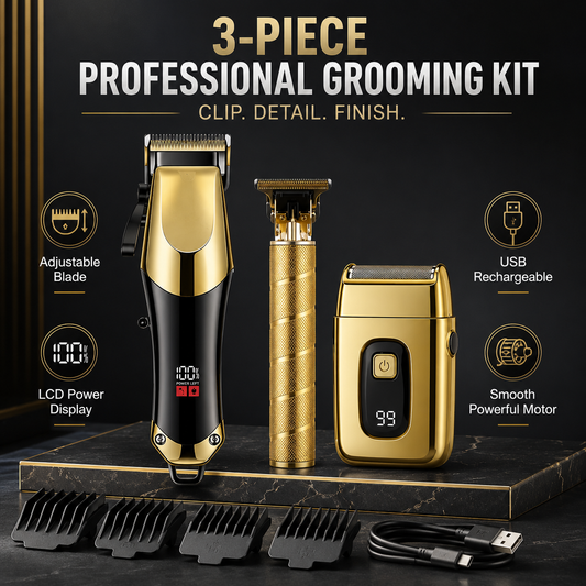 3-Piece Professional Hair Clipper & Trimmer Kit for Men