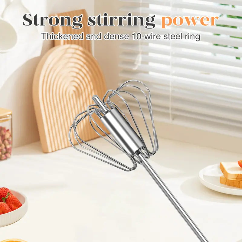 🥄✨ Stainless Steel Hand-Push Rotary Whisk – Effortless Mixing in Seconds!（2 PCS）