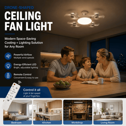 🚁 Drone-Shaped Ceiling Fan Light with Remote Control