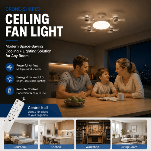 🚁 Drone-Shaped Ceiling Fan Light with Remote Control