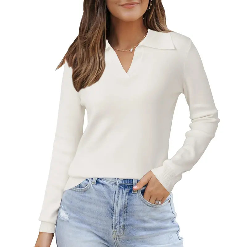 🌸 Women's Wool Blend Polo Sweater | Business Casual Spring Style – SummerVibes 2026