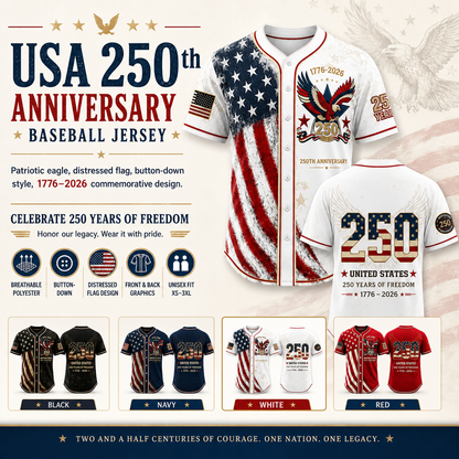 🚀 Men's USA 250th Anniversary Baseball Jersey