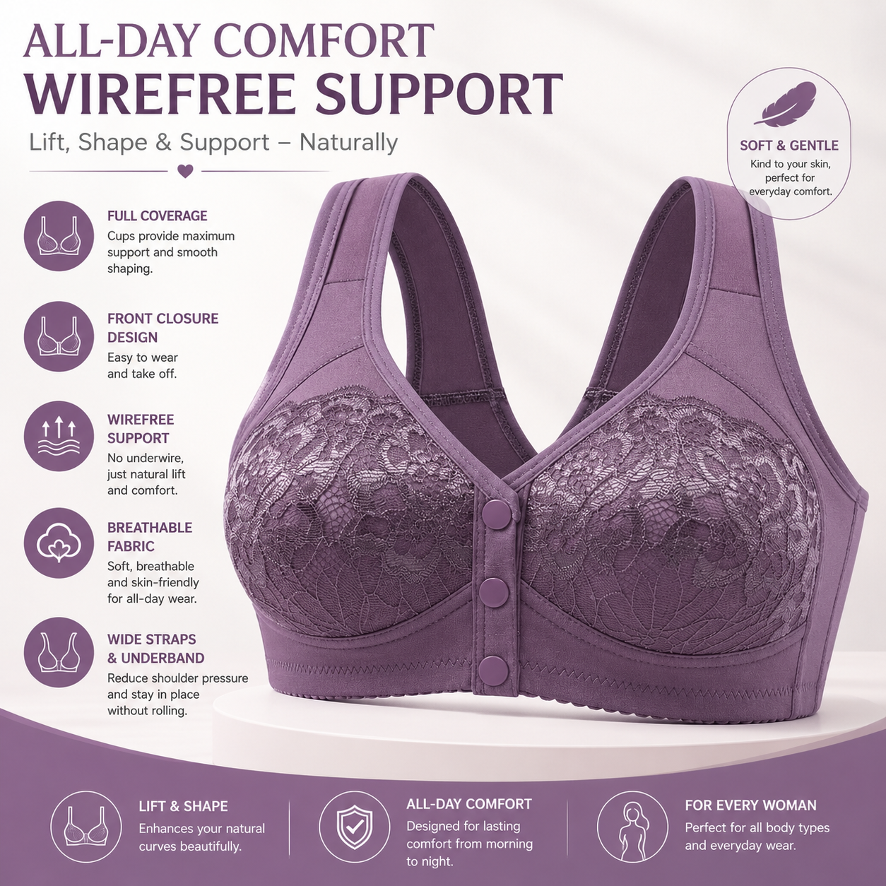 Posy Bra - Front Closure Breathable Cotton Lifting Bra for Seniors