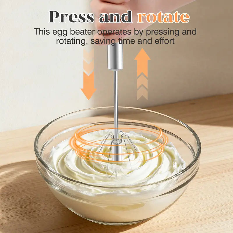 🥄✨ Stainless Steel Hand-Push Rotary Whisk – Effortless Mixing in Seconds!（2 PCS）
