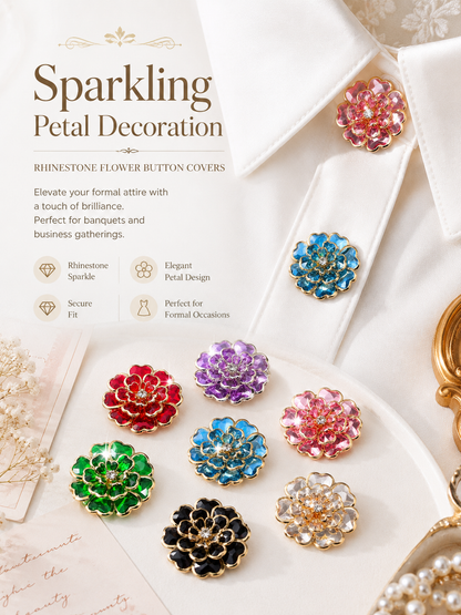 Rhinestone Camellia Button Covers – Snap-On Sparkle for Every Blouse