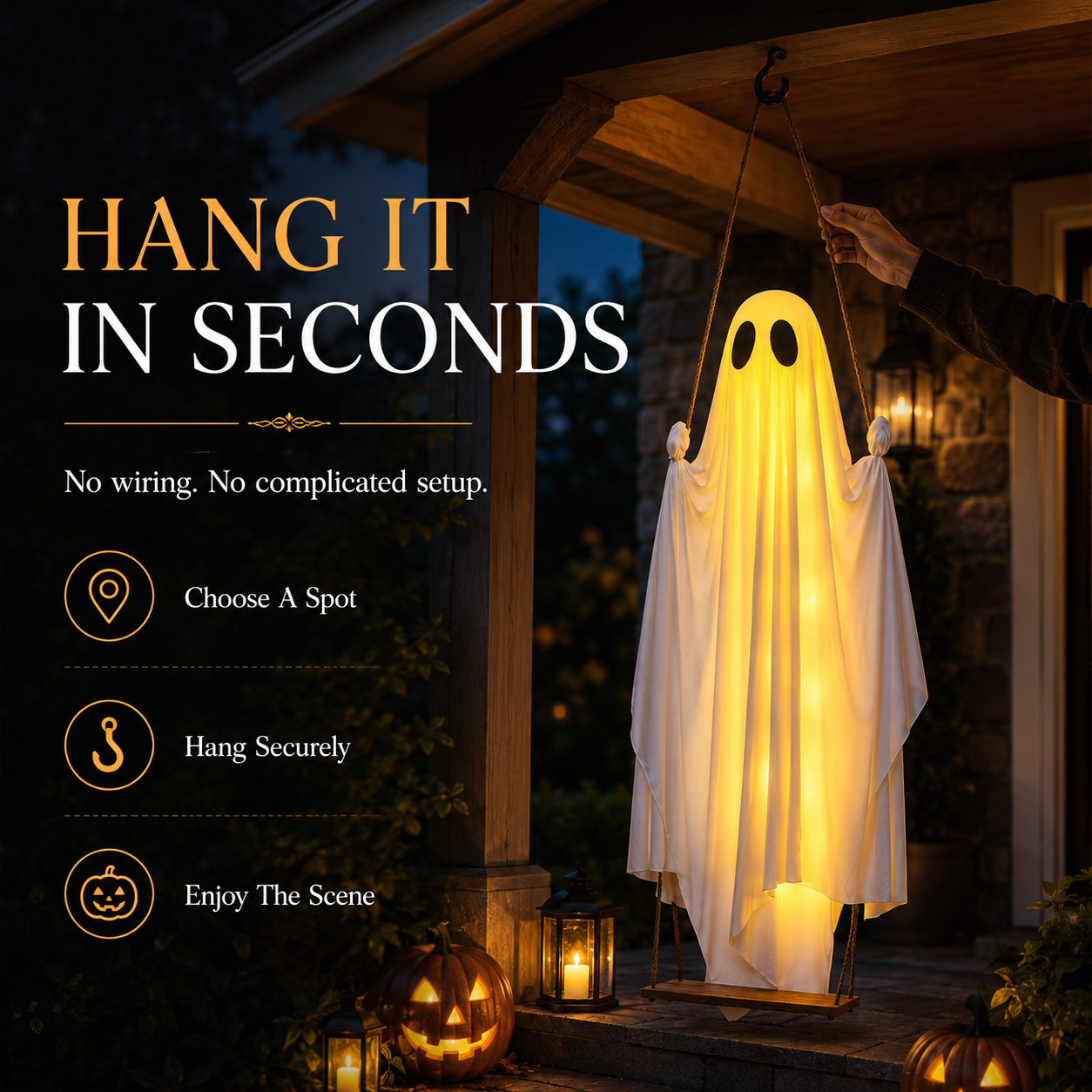 👻 Animated Swinging Ghost Halloween Decoration – Spooky Porch Hanging Ghost For Outdoor Yard Decor