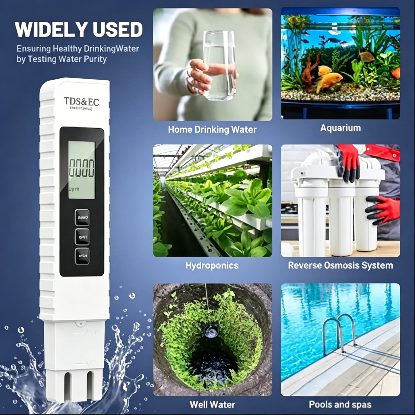 💧 Digital Water Quality Tester 4-in-1 – Check TDS, EC, Temp (°C/°F) up to 9990 ppm