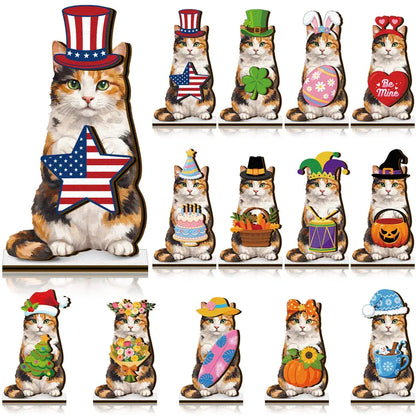 Cute Animal Wooden Sign – Interchangeable Seasonal Desk Decor with Magnetic Accessories