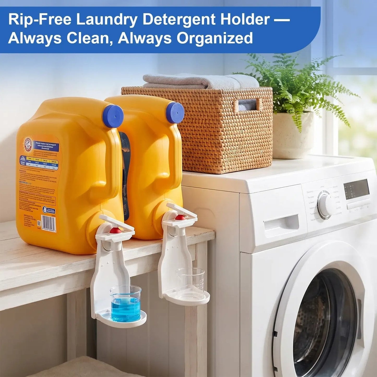 Laundry Detergent Dispenser Cup Holder | No-Drip, Easy Press, Built-In Tray