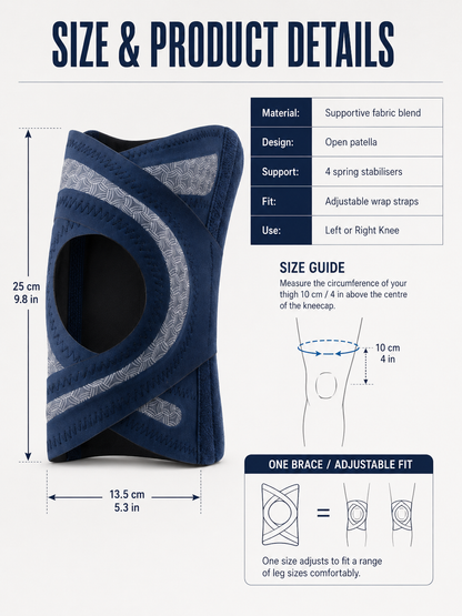 🦵 4-Spring Open-Patella Knee Brace – Adjustable Compression & Side Support