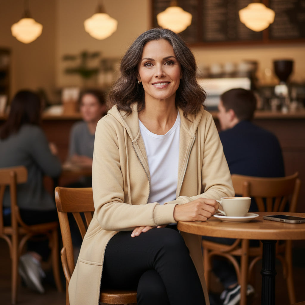 🍂 Women's Cozy Hooded Zip Jacket - Relaxed Longline Sweatshirt with Soft Stripe Knit Design for Fall Everyday Wear ☕