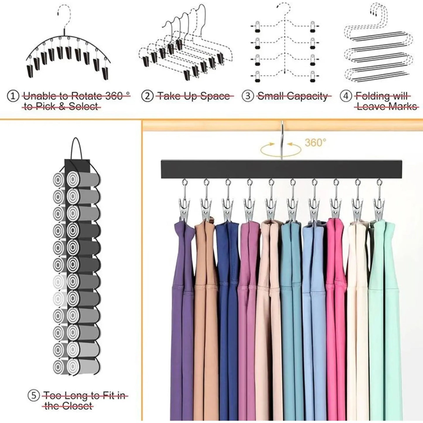 Wooden Multi-Purpose Organizer with 12 Stainless Steel Clips