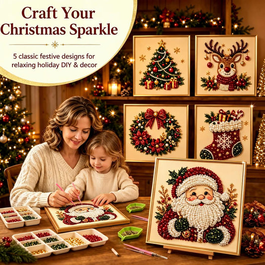 ✨ 3D Pearl Diamond Painting – Christmas Wreath & Stocking DIY 🎄
