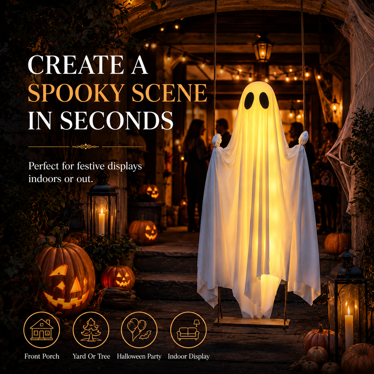 👻 Animated Swinging Ghost Halloween Decoration – Spooky Porch Hanging Ghost For Outdoor Yard Decor
