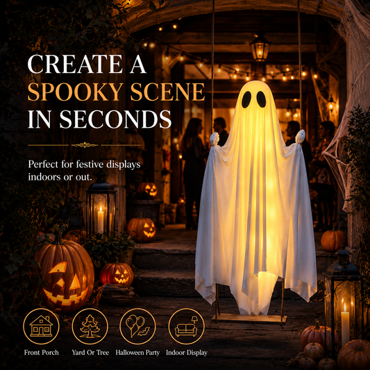 👻 Animated Swinging Ghost Halloween Decoration – Spooky Porch Hanging Ghost For Outdoor Yard Decor
