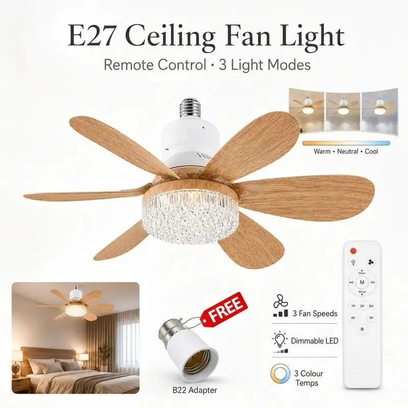 Modern Dimmable E27 LED Fan Light 