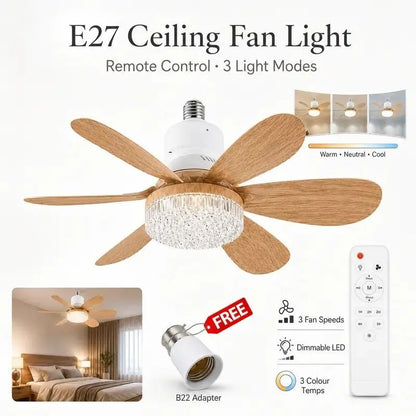 Modern Dimmable E27 LED Fan Light 