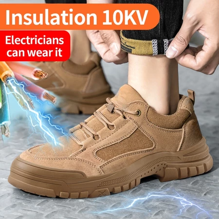 Electrician Safety Shoes 10kV Insulated Brown Wear-Resistant Plastic Toe Cap Work Boots
