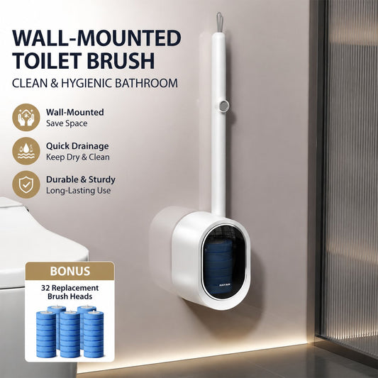 Disposable Toilet Brush Kit with 32 Refills – Wall-Mount Toilet Cleaning System