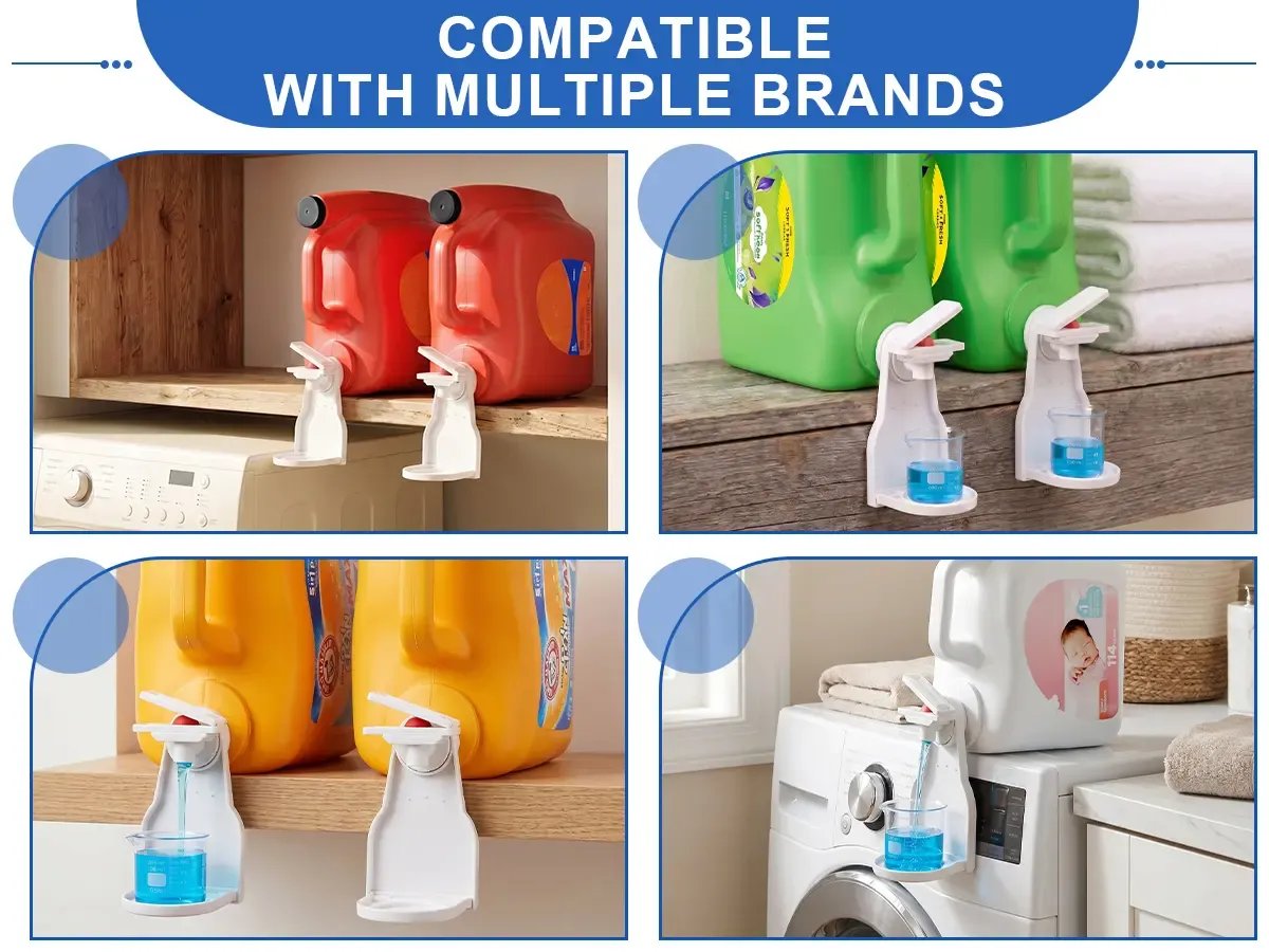 Laundry Detergent Dispenser Cup Holder | No-Drip, Easy Press, Built-In Tray