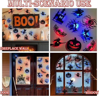 Halloween LED Silhouette Wall Light Stickers, Battery Powered Peel & Stick Decor Lights