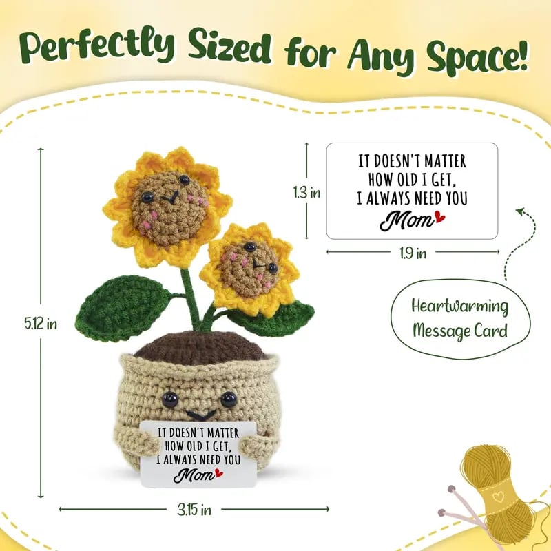 🌻 Mini Handmade Crochet Sunflower – Mother’s Day Gift with Message Card 💖