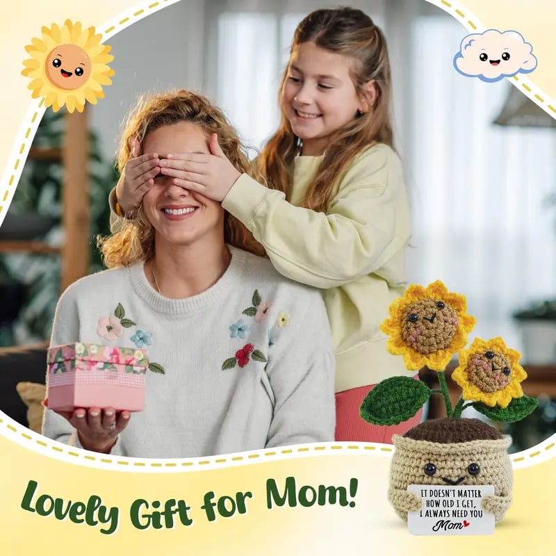 🌻 Mini Handmade Crochet Sunflower – Mother’s Day Gift with Message Card 💖