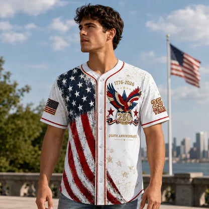 🦅⚾Men's USA 250th Anniversary Baseball Jersey Patriotic American Flag Eagle Button Down Shirt 1776-2026