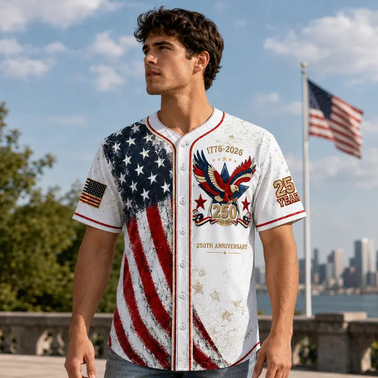 🦅⚾Men's USA 250th Anniversary Baseball Jersey Patriotic American Flag Eagle Button Down Shirt 1776-2026