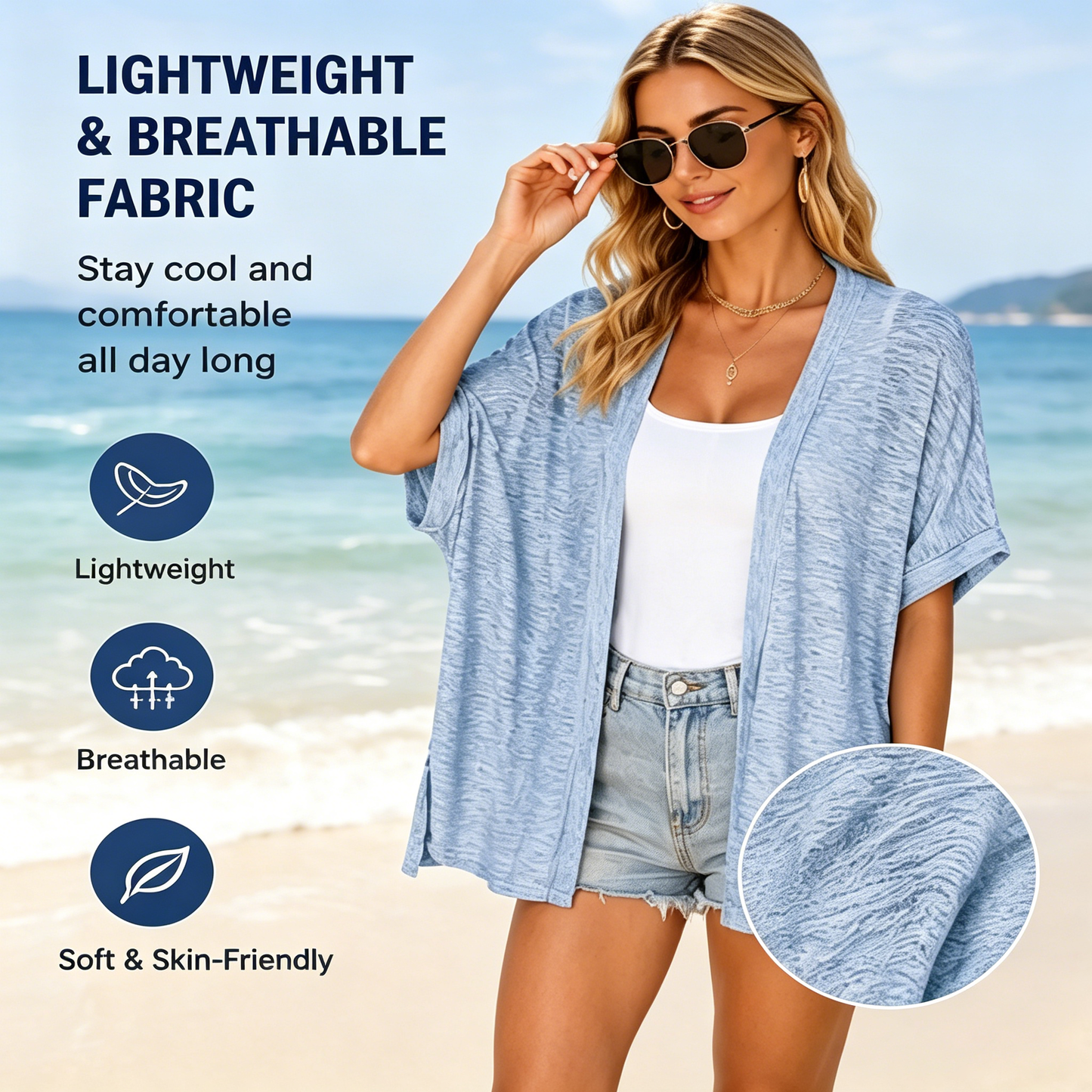 🔥2026 summer trend | Summer Short Sleeve Open Front Beach Coverup