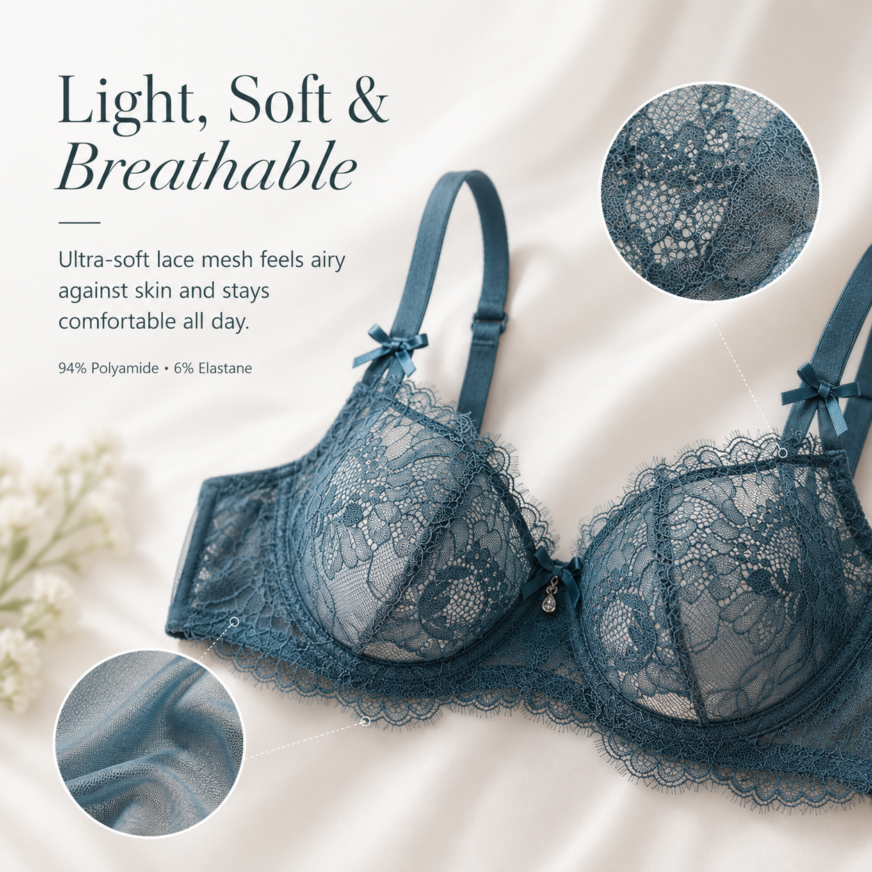 🌹 Women's Balconette Sexy Lace Push Up Bra – See Through & Underwire Free