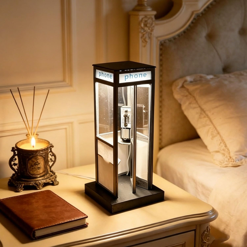 Retro-Style Telephone Booth Decorative Lamp