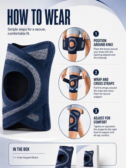 🦵 4-Spring Open-Patella Knee Brace – Adjustable Compression & Side Support