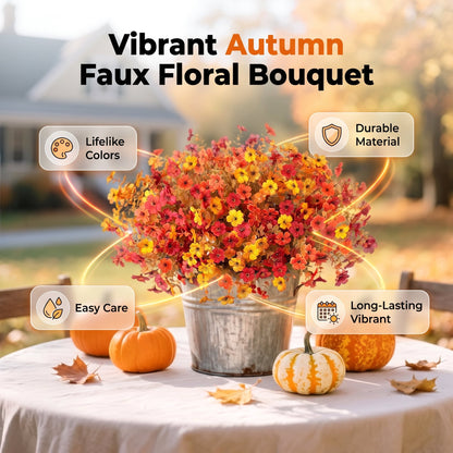 🍂🧡Artificial Autumn Violet Silk Flower Bouquet✨Weatherproof Faux Fall Floral Stems