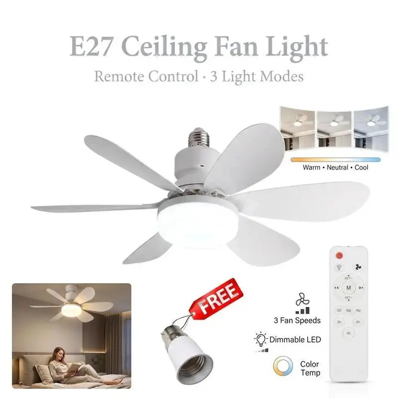 Modern Dimmable E27 LED Fan Light 