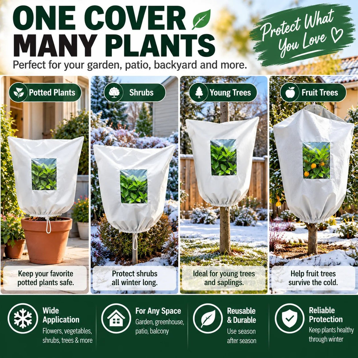 🌿 WINTER GARDEN ESSENTIAL | Plant Frost Protection Cover – Breathable Reusable Cover for Shrubs, Pots & Young Trees