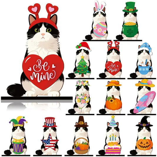 Cute Animal Wooden Sign – Interchangeable Seasonal Desk Decor with Magnetic Accessories