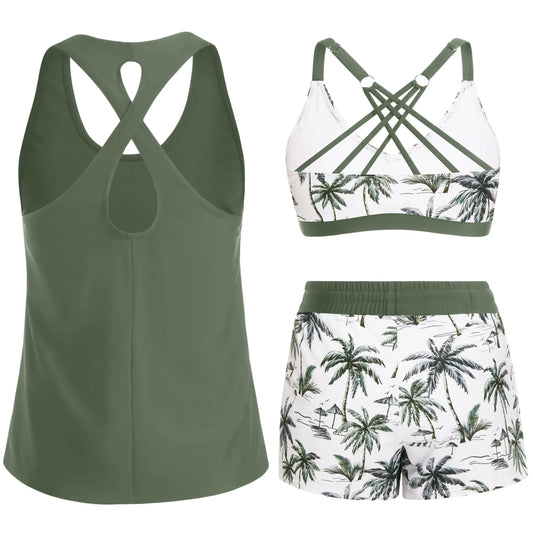 Three Piece Tankini with Shorts with Pockets