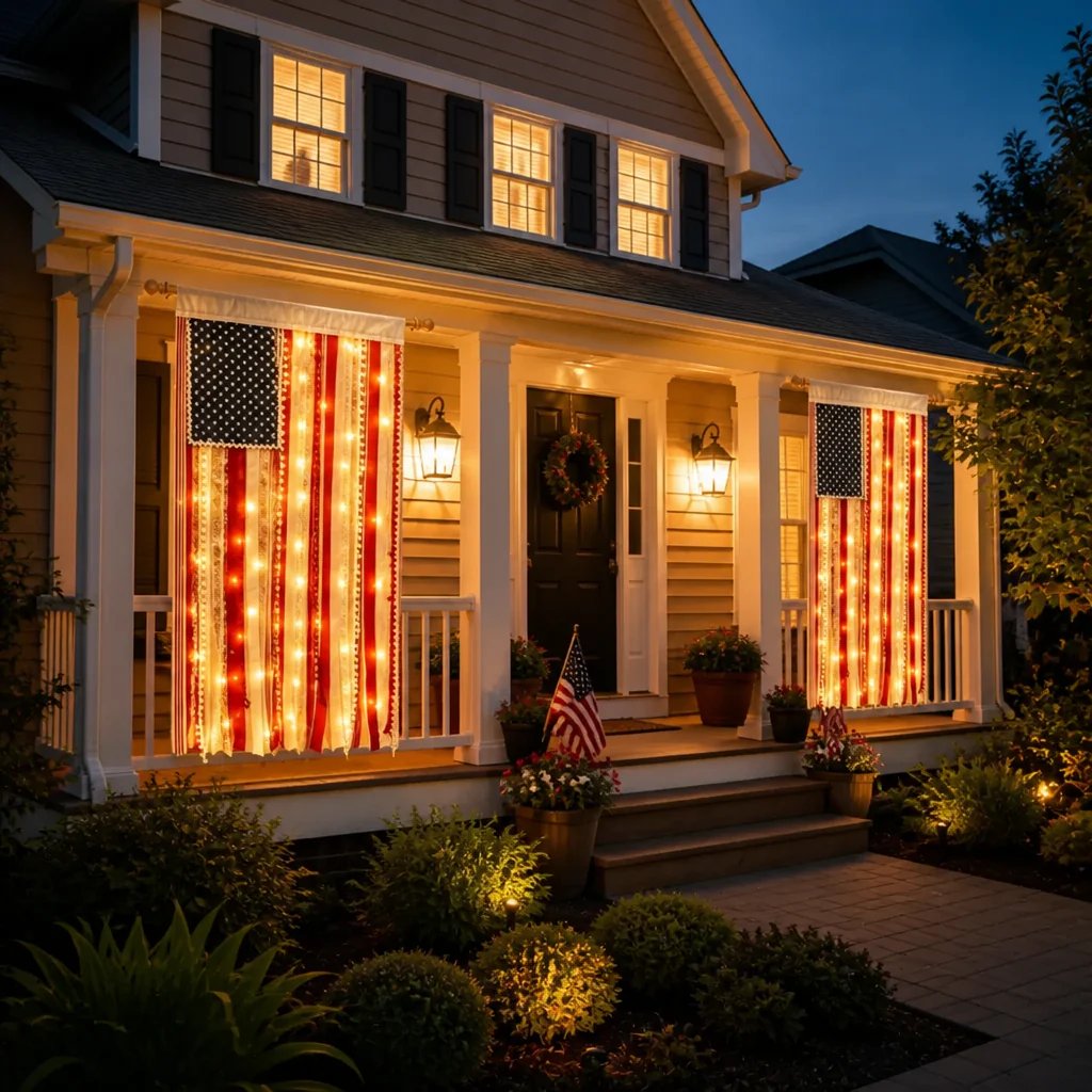 Handcrafted Lighted Rag American Flag Banner | 8 LED Modes | July 4th Patriotic Décor