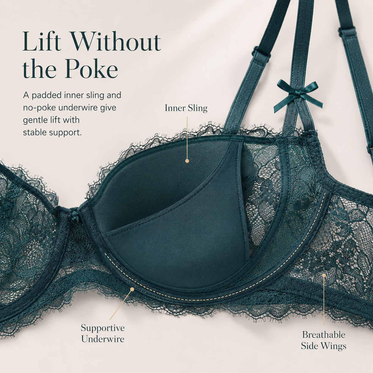 🌹 Women's Balconette Sexy Lace Push Up Bra – See Through & Underwire Free