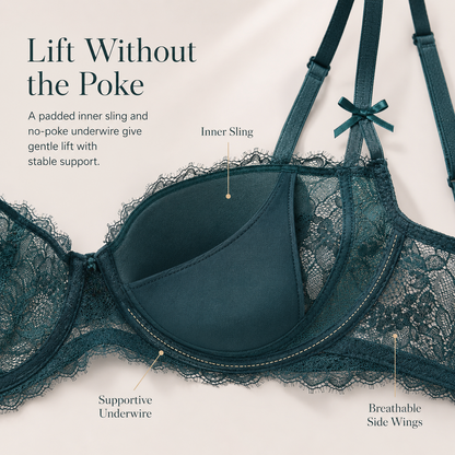 🌹 Women's Balconette Sexy Lace Push Up Bra – See Through & Underwire Free