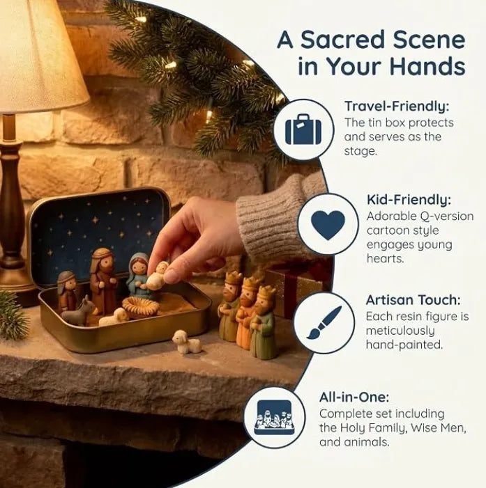 🔥Last Day 50% OFF - ✝️Religious Pocket-Size Mini Nativity Scene Set with Storage Box