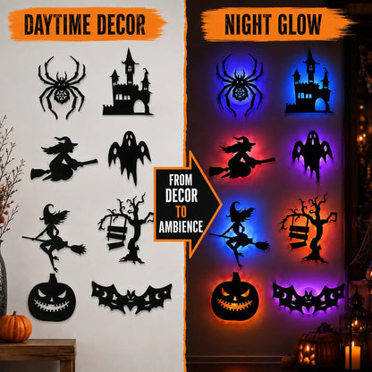 Halloween LED Silhouette Wall Light Stickers, Battery Powered Peel & Stick Decor Lights