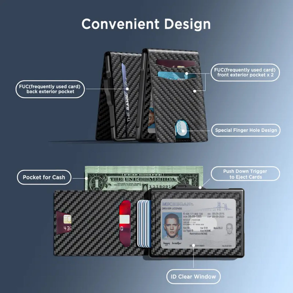 Wallet for Men - Pop Up Case, Cash Slot, and Credit Card Slot - Aluminum Wallet with RFID Blocking, Minimalist Leather Wallet Front Pocket with ID Window