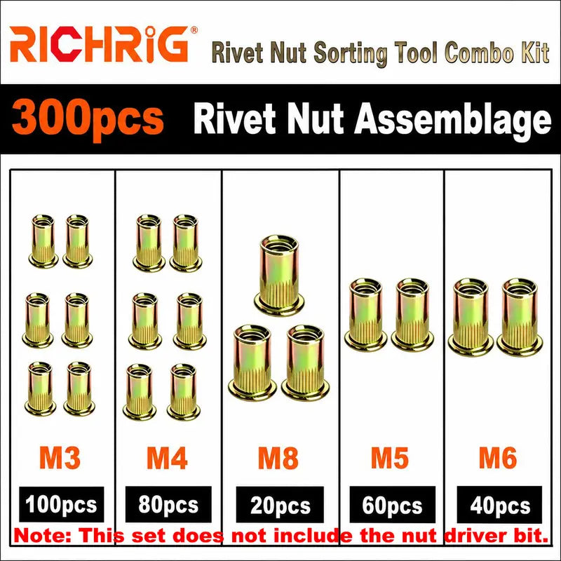 Head Rivet Nut Tool-M3 M4 M5 M6 M8 M10 Rivnut Kit-Carbon Steel Rivnut Set