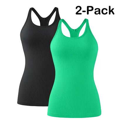 🏋️‍♀️ Women's Ribbed Workout Tank Top with Built-in Bra | Tight Racerback Scoop Neck Athletic Shirt