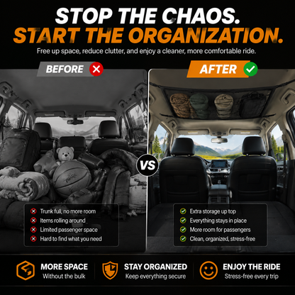 🚗 Hidden Roof Cargo Net – Car Ceiling Storage Organizer, Space-Saving for Travel & Camping