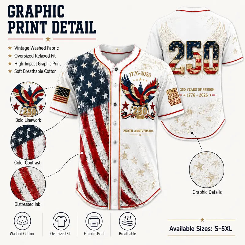 🦅⚾Men's USA 250th Anniversary Baseball Jersey Patriotic American Flag Eagle Button Down Shirt 1776-2026